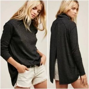 Free People Turtleneck Sweater Knit Split Back Grey Size XS